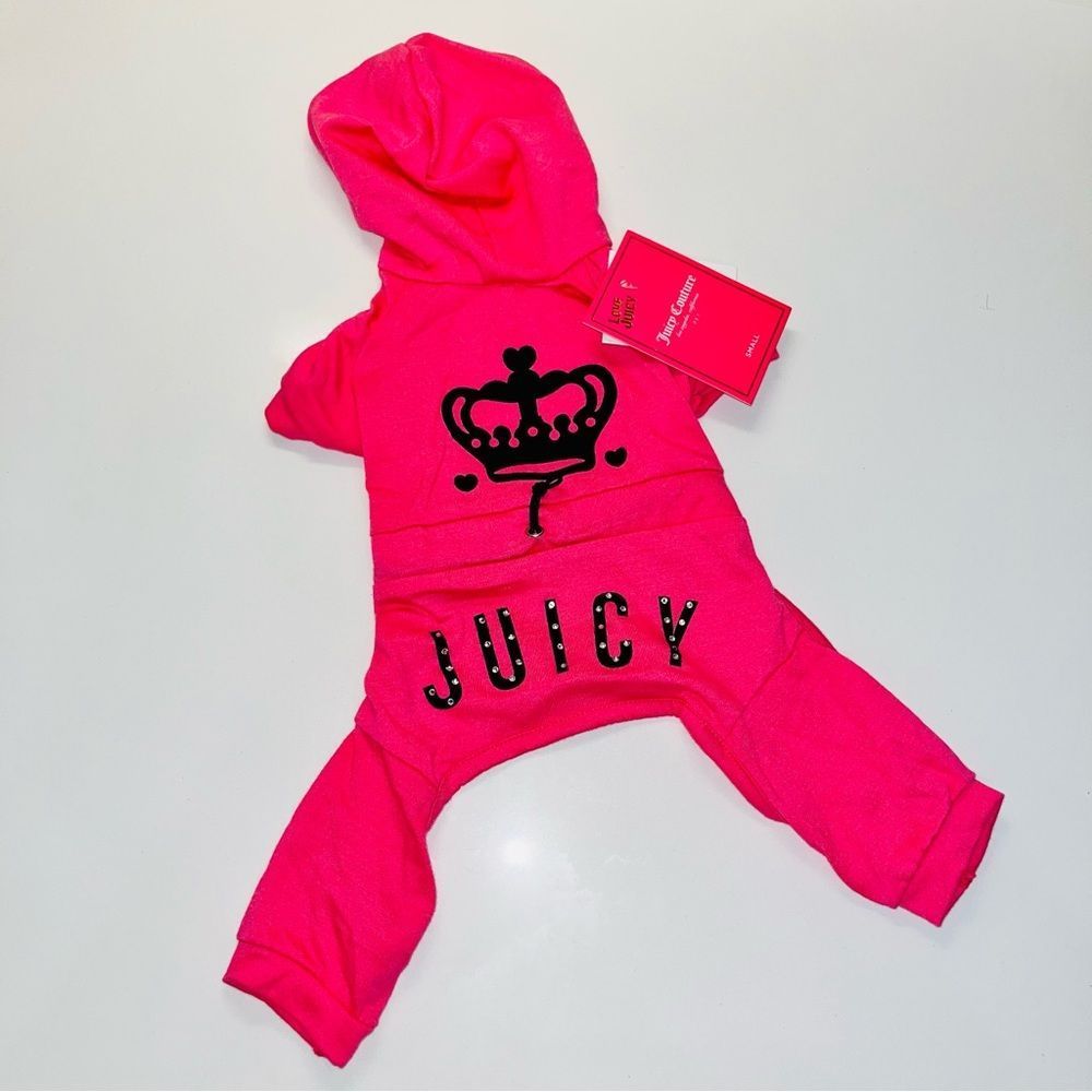 Juicy Couture Pet Puppy Dog Onzie Jumpsuit w/ Hood Pink & Black Size Small